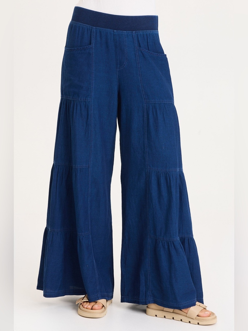 DUGAN MOCK-DENIM SIDE TIERED WIDE LEG PANT